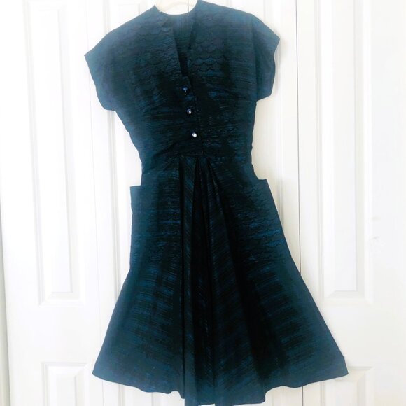 Vintage 1950s Very Rare Gorgeous Fit and Flare Taffeta Cocktail Dress Size S - Picture 3 of 4